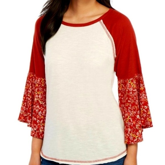 Wonderly Floral Bell Sleeve Boho Raglan Style Top New With Tags - Picture 1 of 6